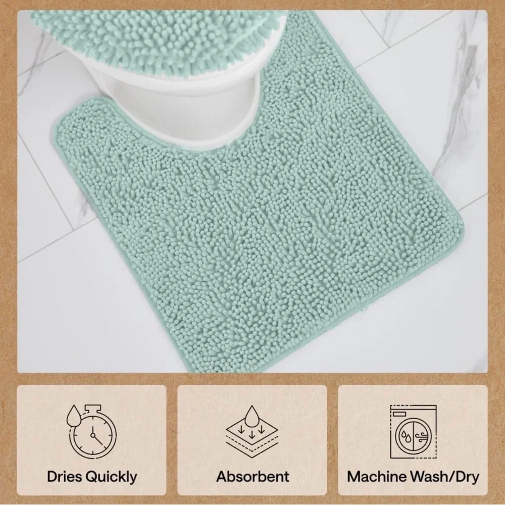 2 Piece Bathroom Rug Set - Non-Slip - Soft Chenille